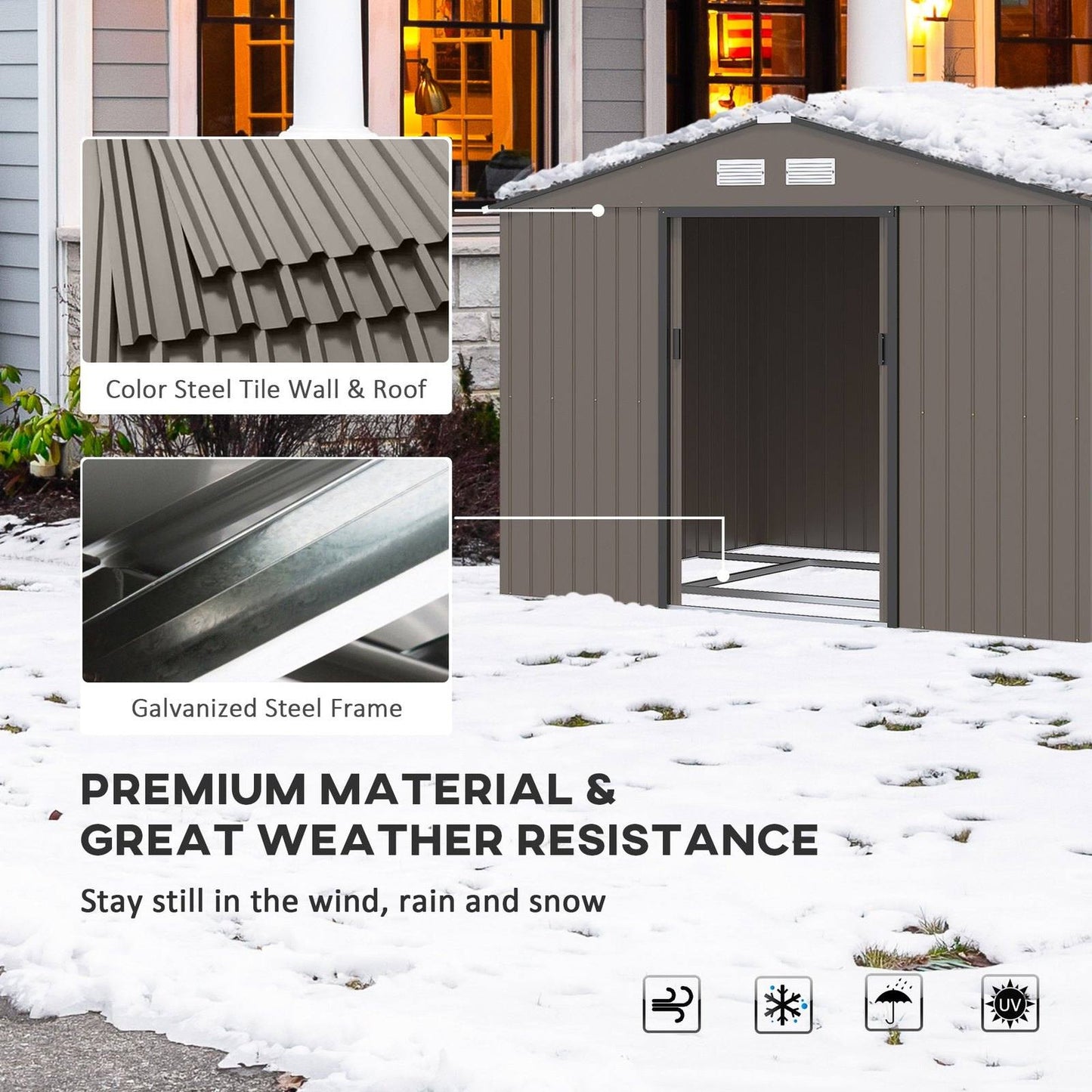 Galvanised 9 x 6' Double Door Apex Garden Shed With Ventilation Steel Brown by Steadfast