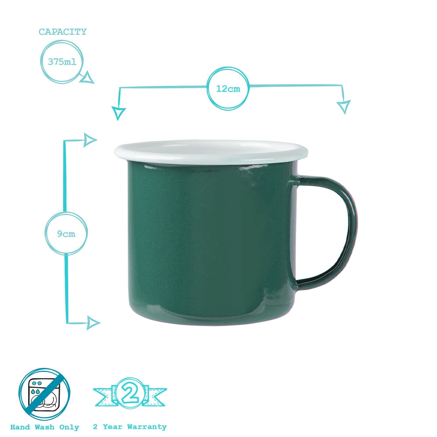 375ml Coloured Enamel Mugs - Pack of Six