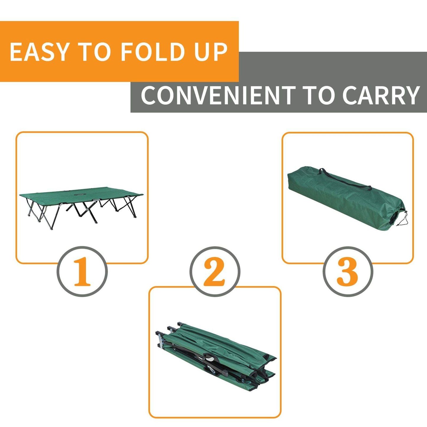 Outsunny Double Camping Bed Camping Cot Foldable Sunbed Outdoor Patio Sleeping Bed Super Light With Carry Bag (Green)