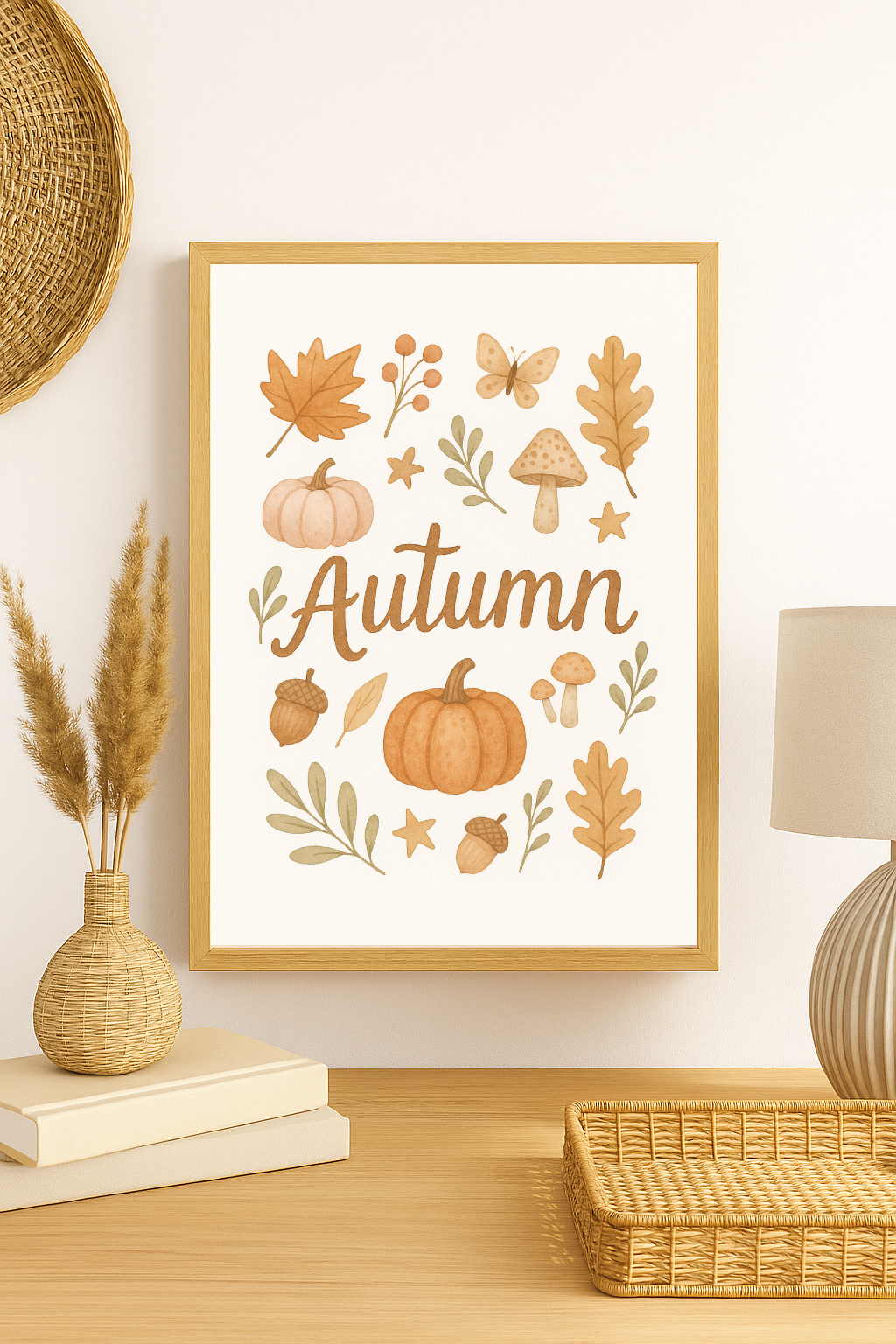 Autumn Vibes – Fall Foliage & Pumpkin Wall Art Print