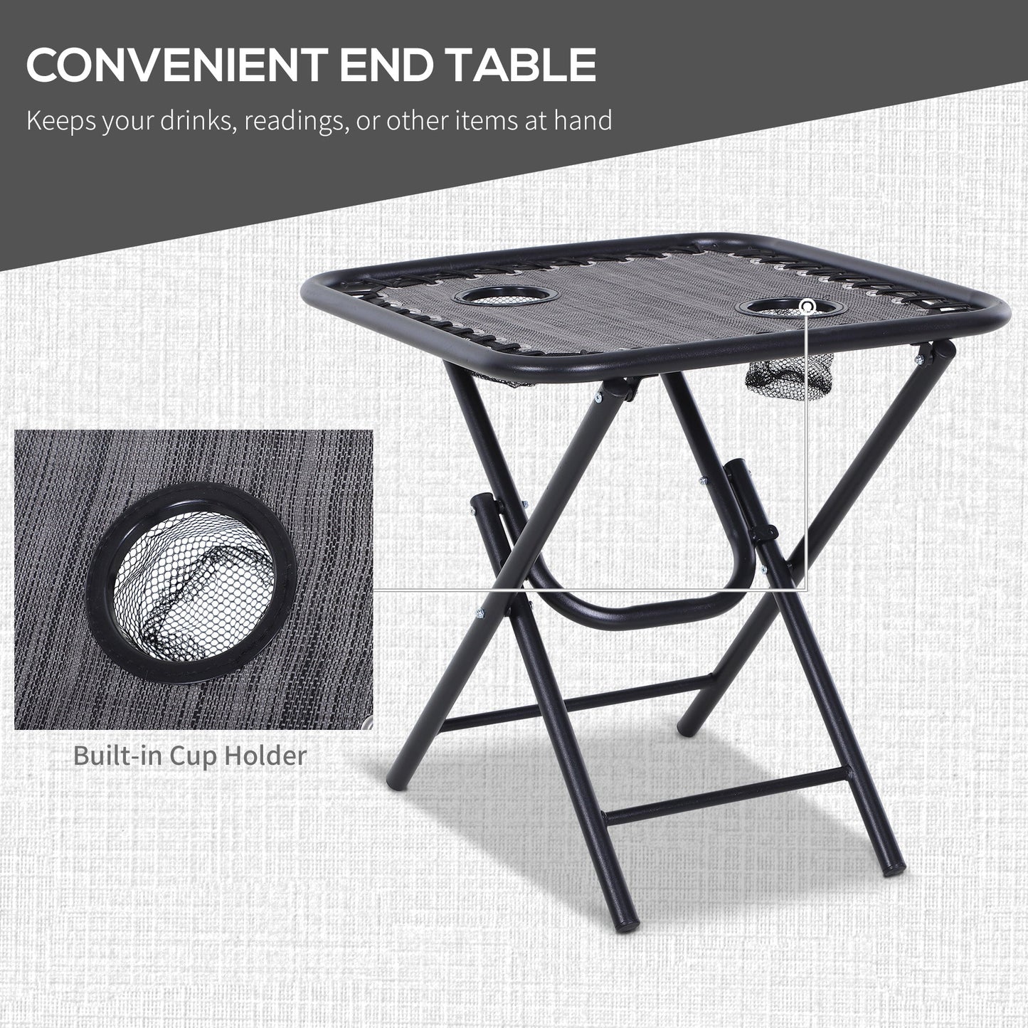 3-Piece Folding Zero Gravity Chairs Sun Lounger Table Set w/ Cup Holders Reclining Garden Yard Pool