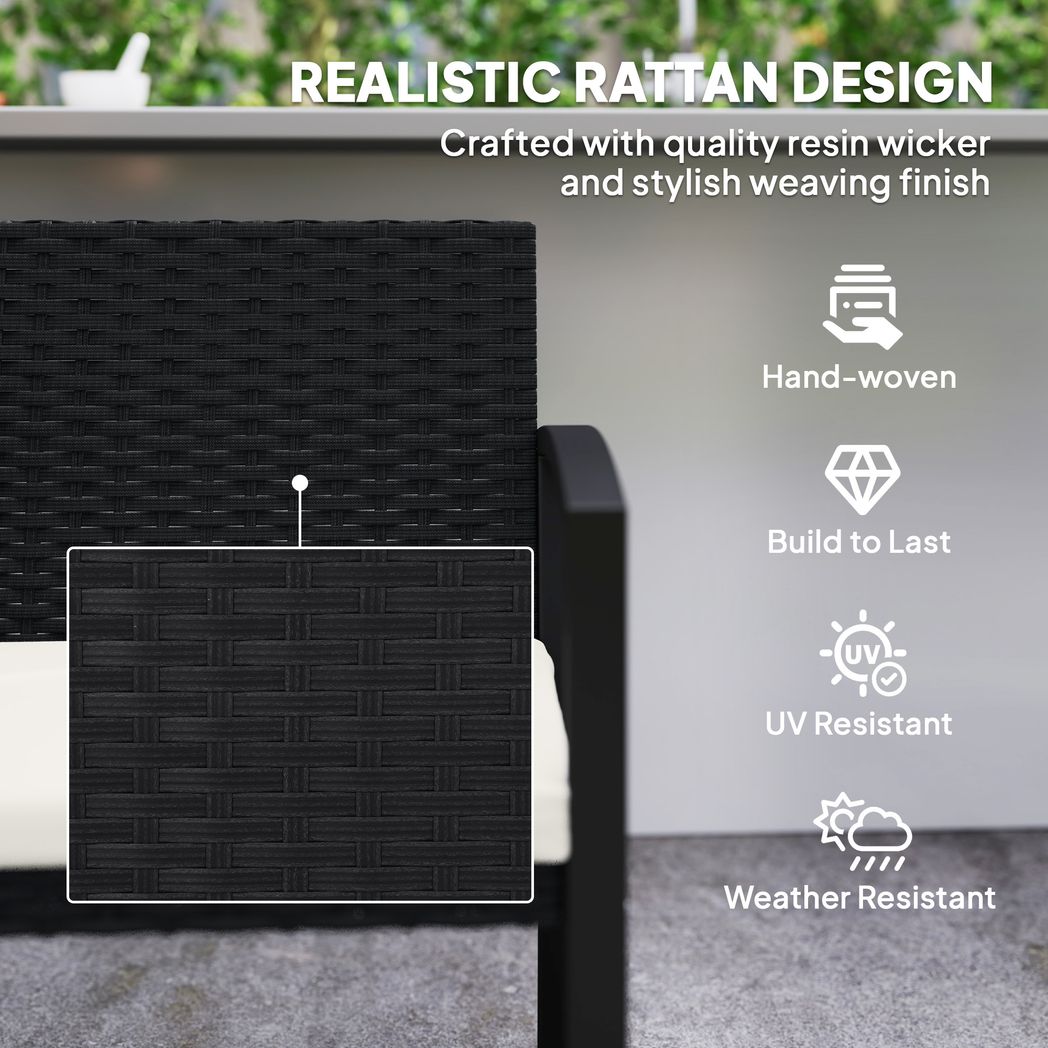Outsunny 2 Seater Rattan Garden Bench with Cushion, Steel Frame