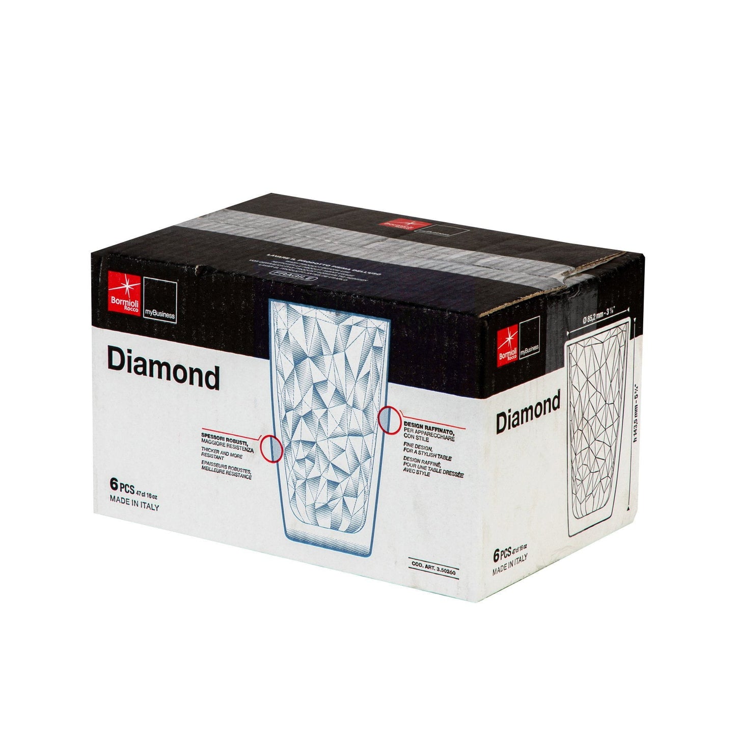 470ml Diamond Highball Glasses - Pack of Six