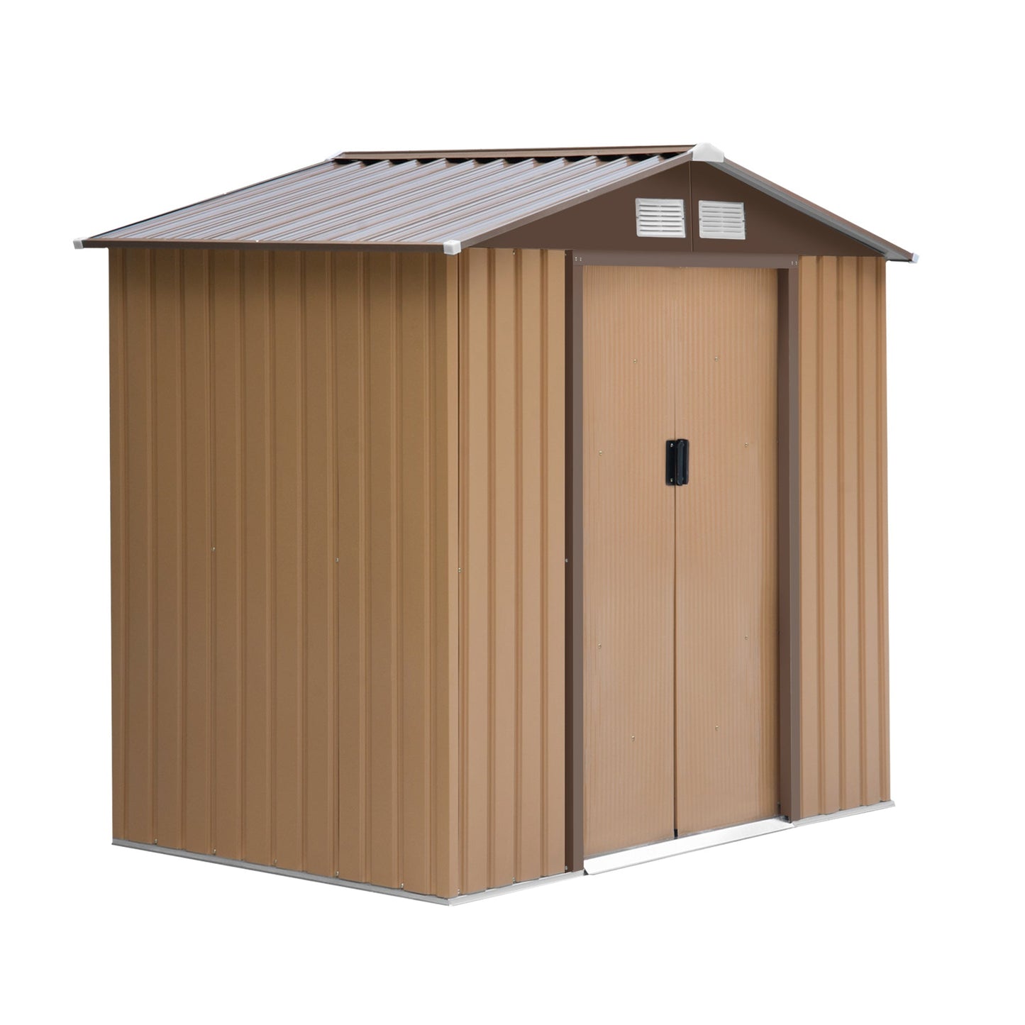 Galvanised 7 x 4' Double Door Apex Garden Shed Lockable Steel Light Brown by Steadfast