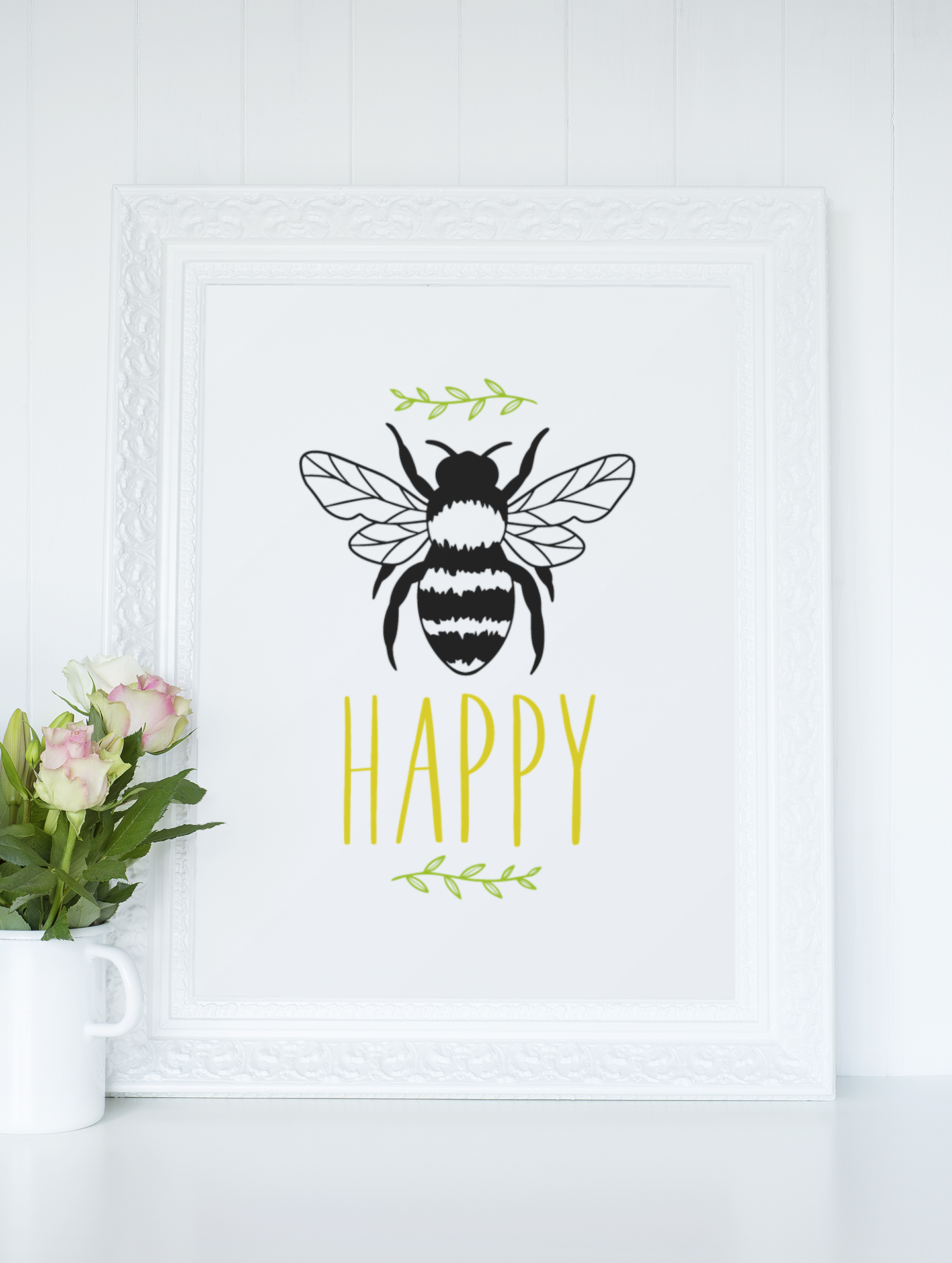 Be Happy Bumble Bee Simple Bedroom Dressing Room Home Wall Decor Print