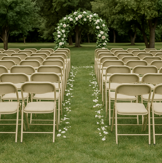 Beige Fabric Padded Folding Chair - Pack of Six