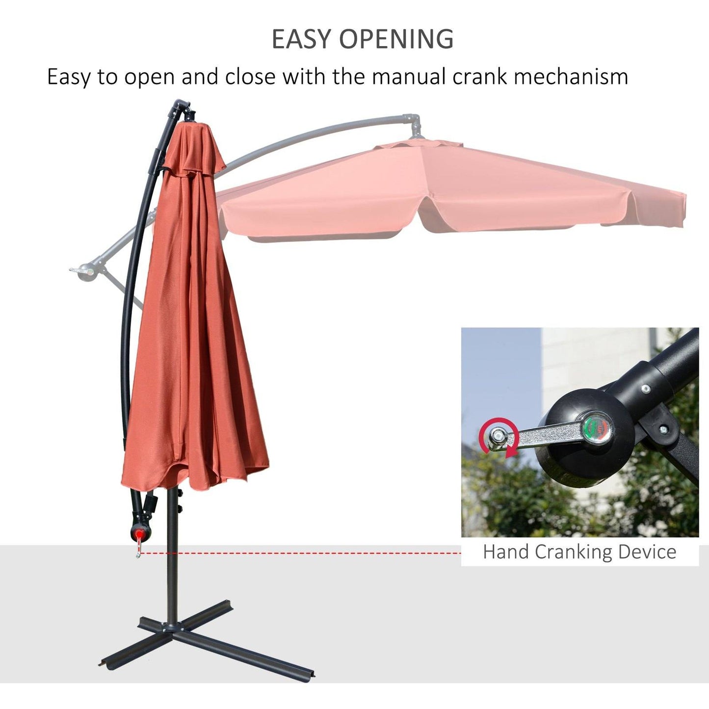 2.7m Garden Banana Parasol Cantilever Umbrella with Crank Handle and Cross Base for Outdoor