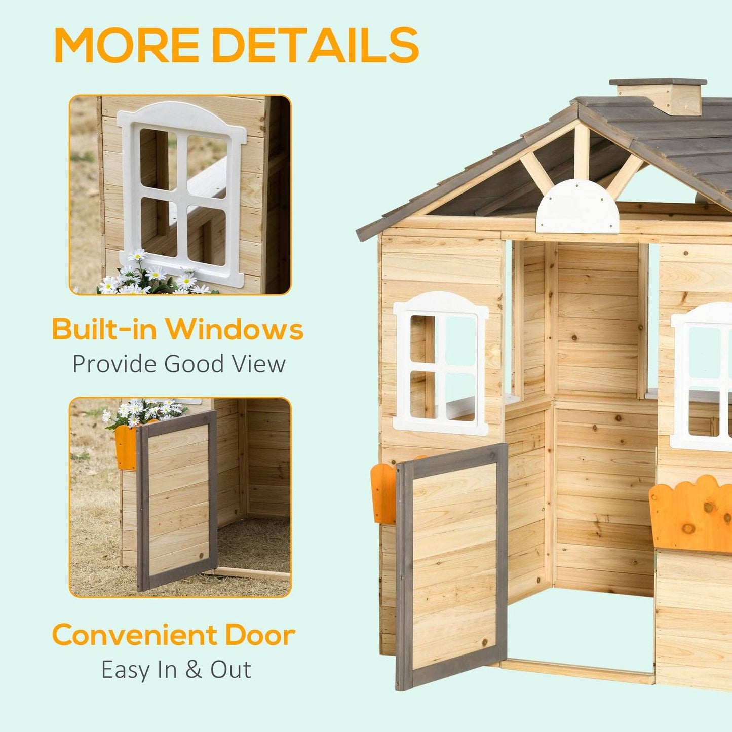 Wooden Kids Playhouse Outdoor Garden Games Cottage with Door