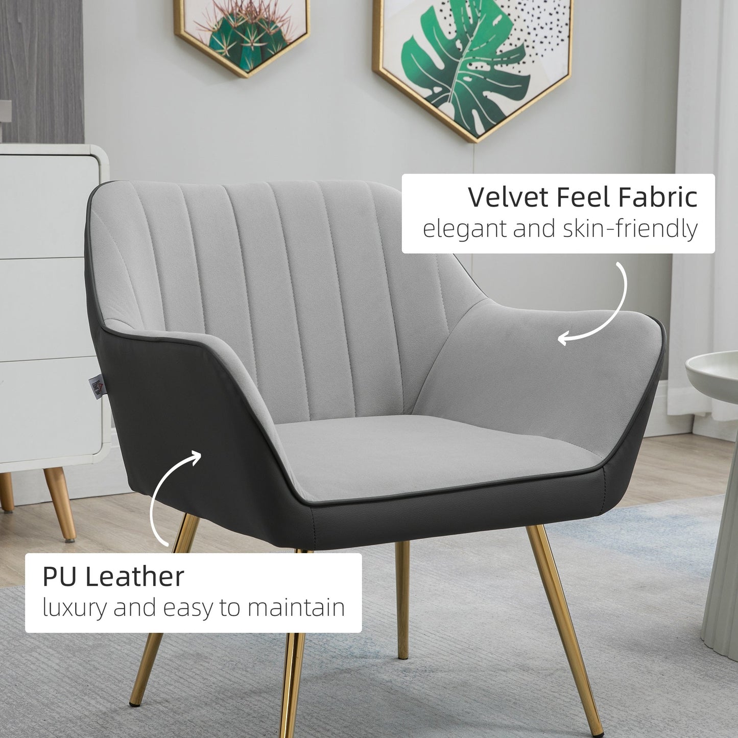 Modern Velvet Armchairs with Gold Steel Legs