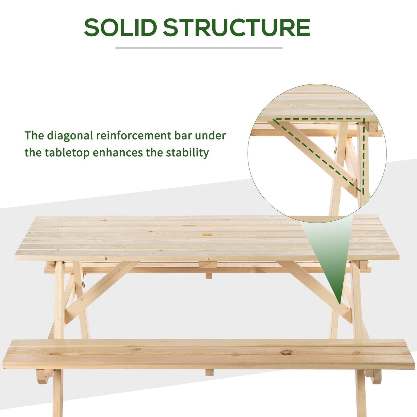 4 Seater Wooden Picnic Table Bench for Outdoor Garden or Patio with Parasol Cutout 150 cm