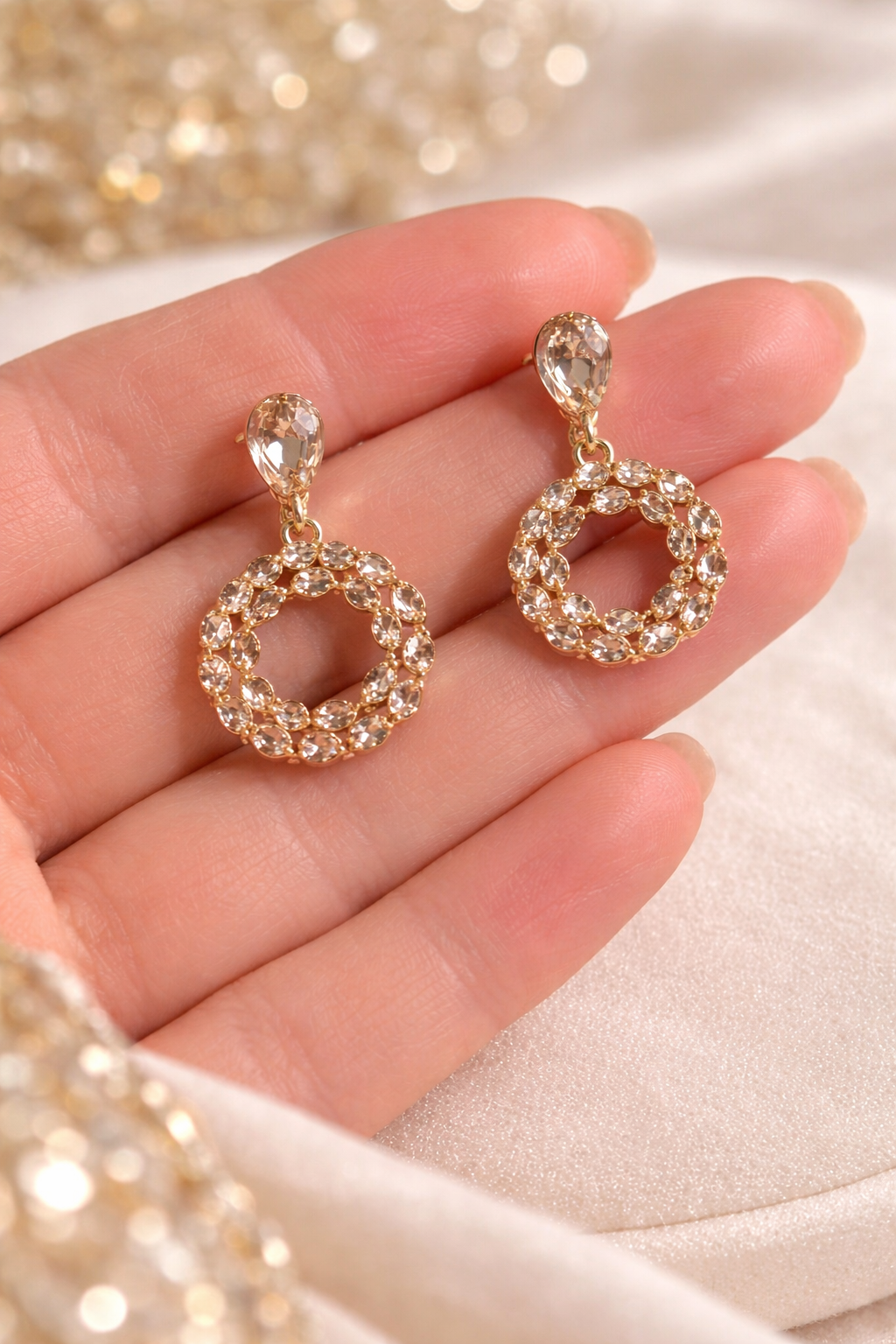 Round Hoop Crystal Drop & Dangle Earrings