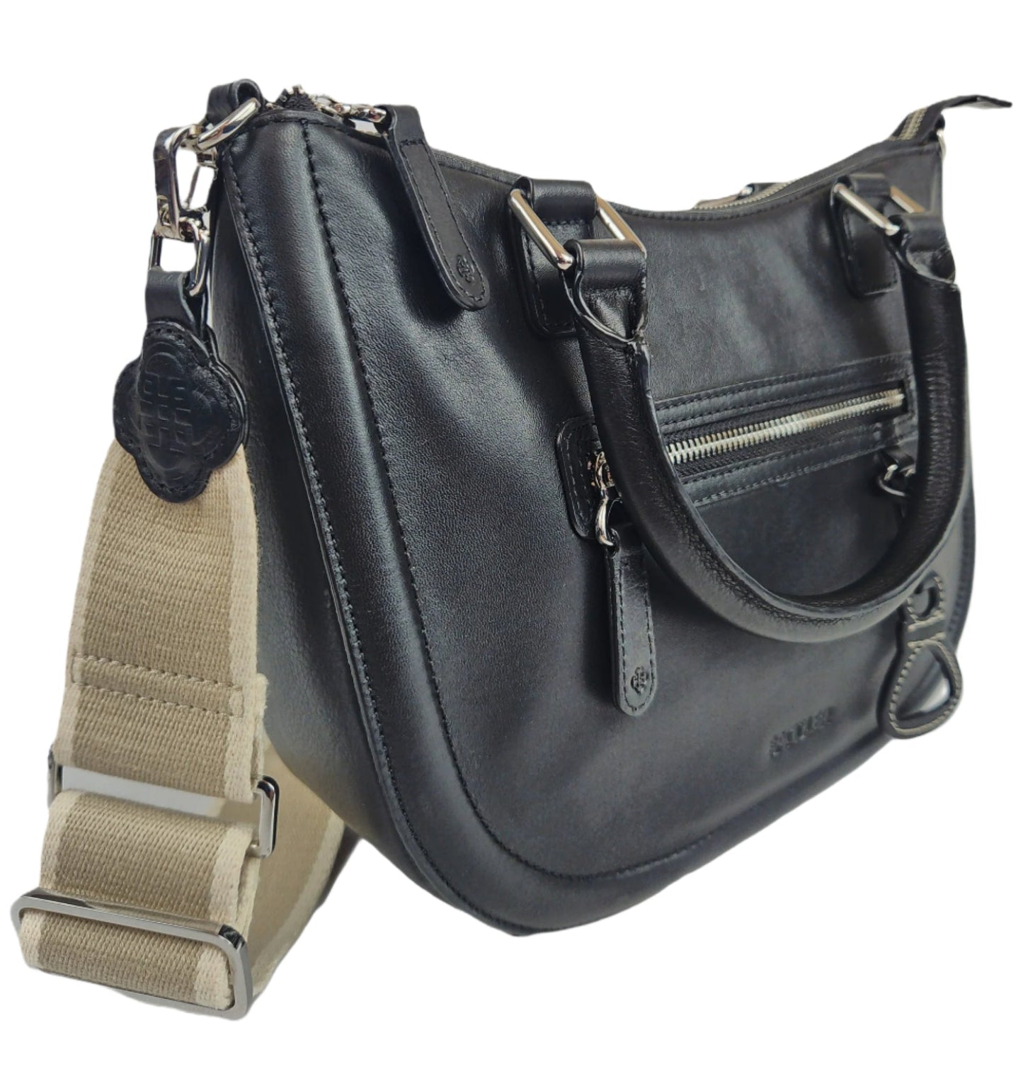 Chloe Leather Twin-Handle Handbag with Crossbody Strap - Handmade by Saddler