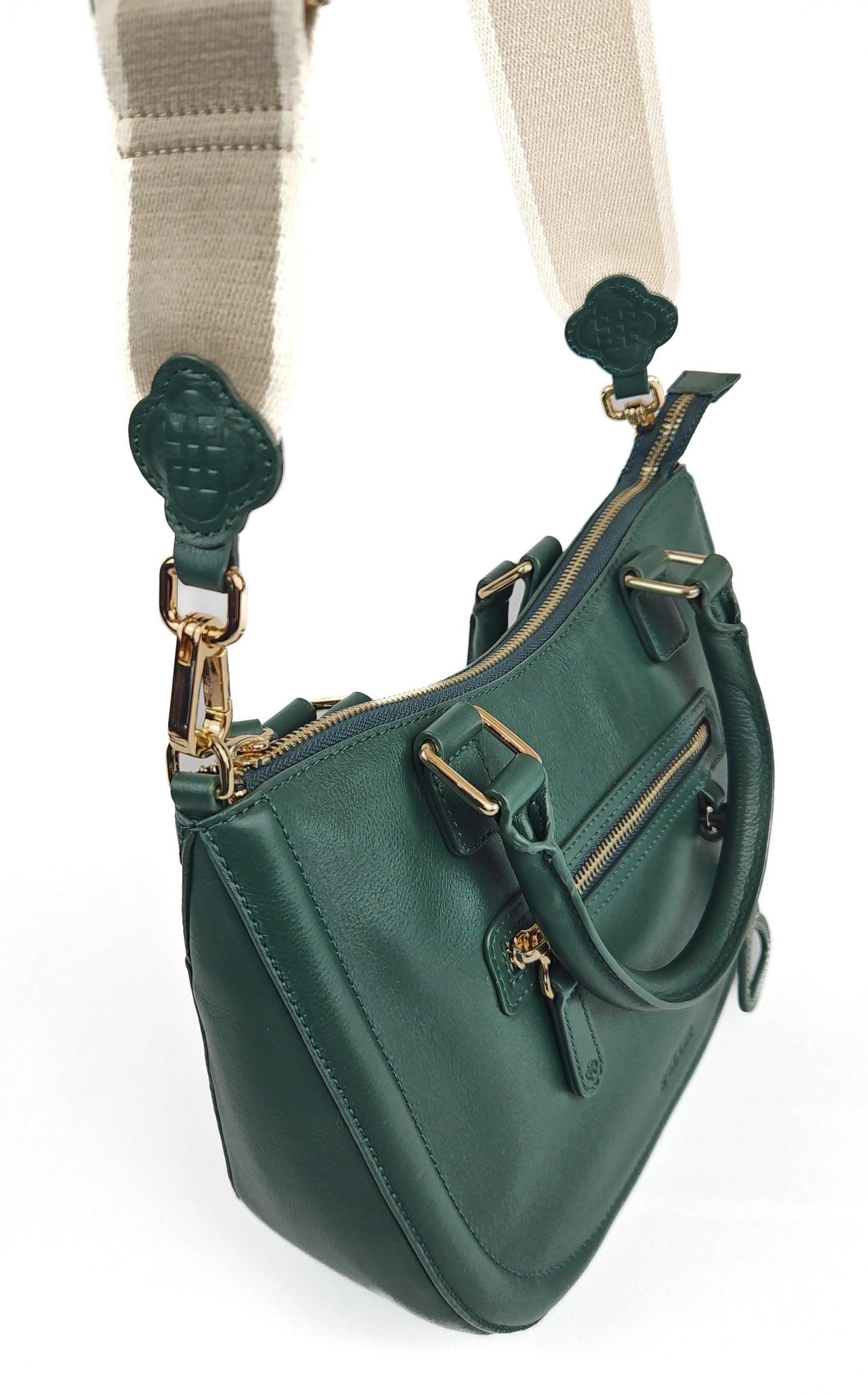 Chloe Leather Twin-Handle Handbag with Crossbody Strap - Handmade by Saddler