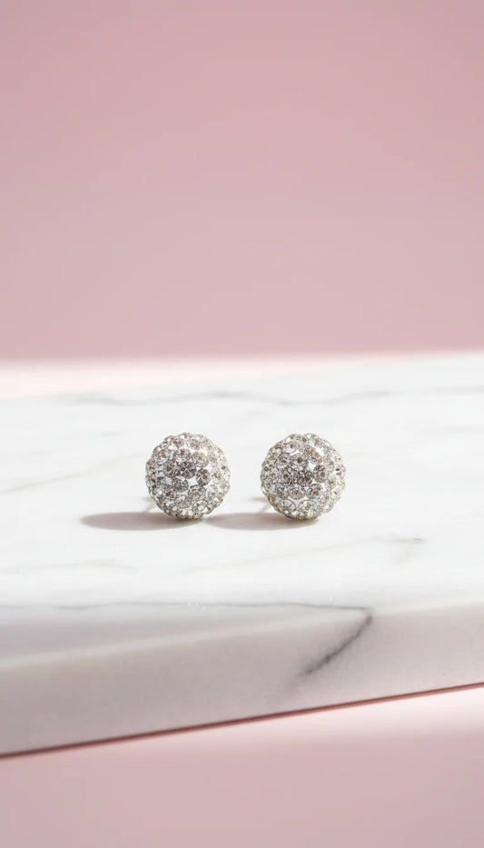 Round Glitter Ball Medium Crystal Earrings Large Set Of 12