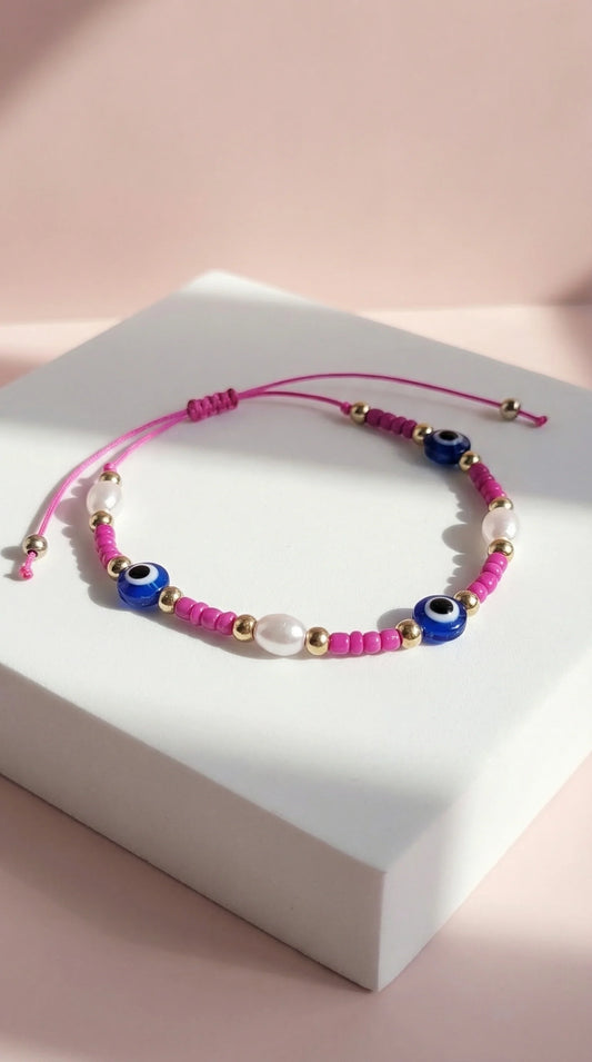 Evil Eye Beaded Pull Tie Anklet