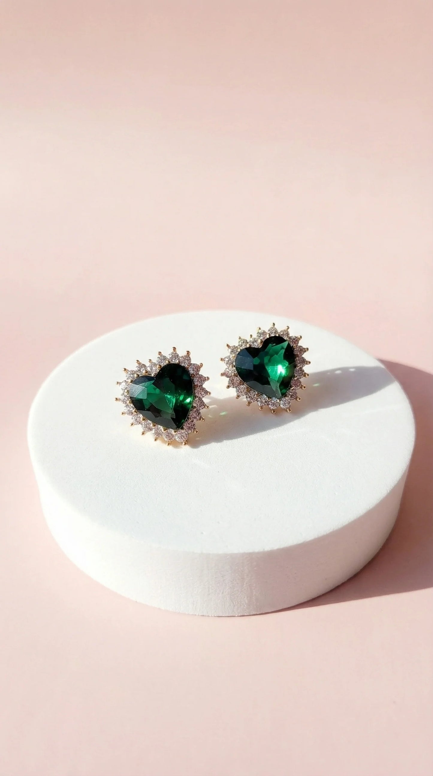 Green Heart Crystal Non Pierced Clip On Earrings