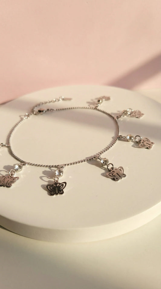 Crystal Butterfly Charm Anklet