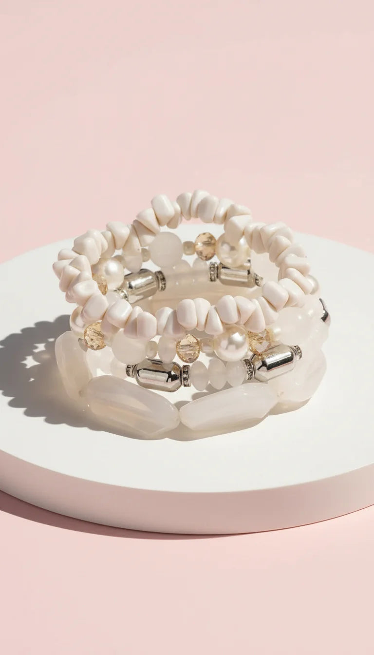 Pearl Charm Ceramic Beaded Bracelet Set