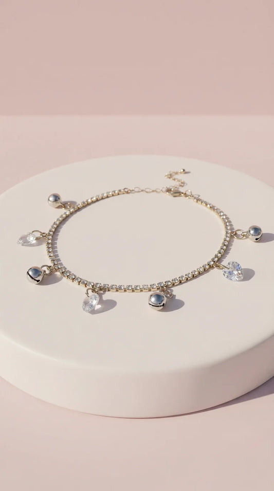 Crystal Bell Charm Tennis Anklet