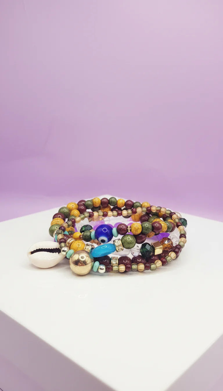 Shell Charm Ceramic Beaded Bracelet Set