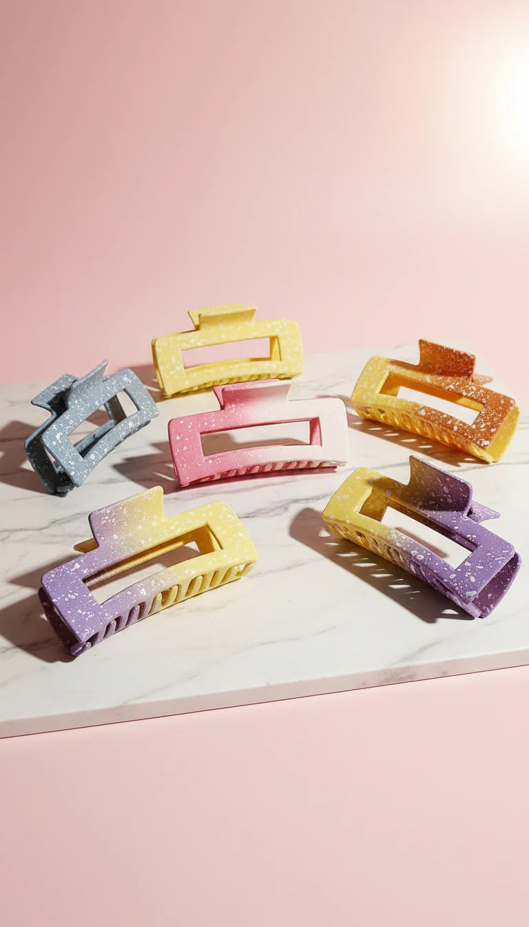 Neon Gradient Rectangular Hair Clamps Pack of 12