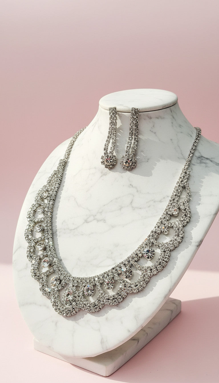 Curved Crystal Necklace & Earrings Set