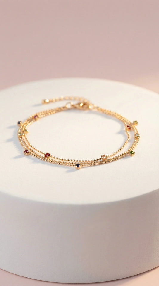 Rainbow Gem Layered Crystal Anklet