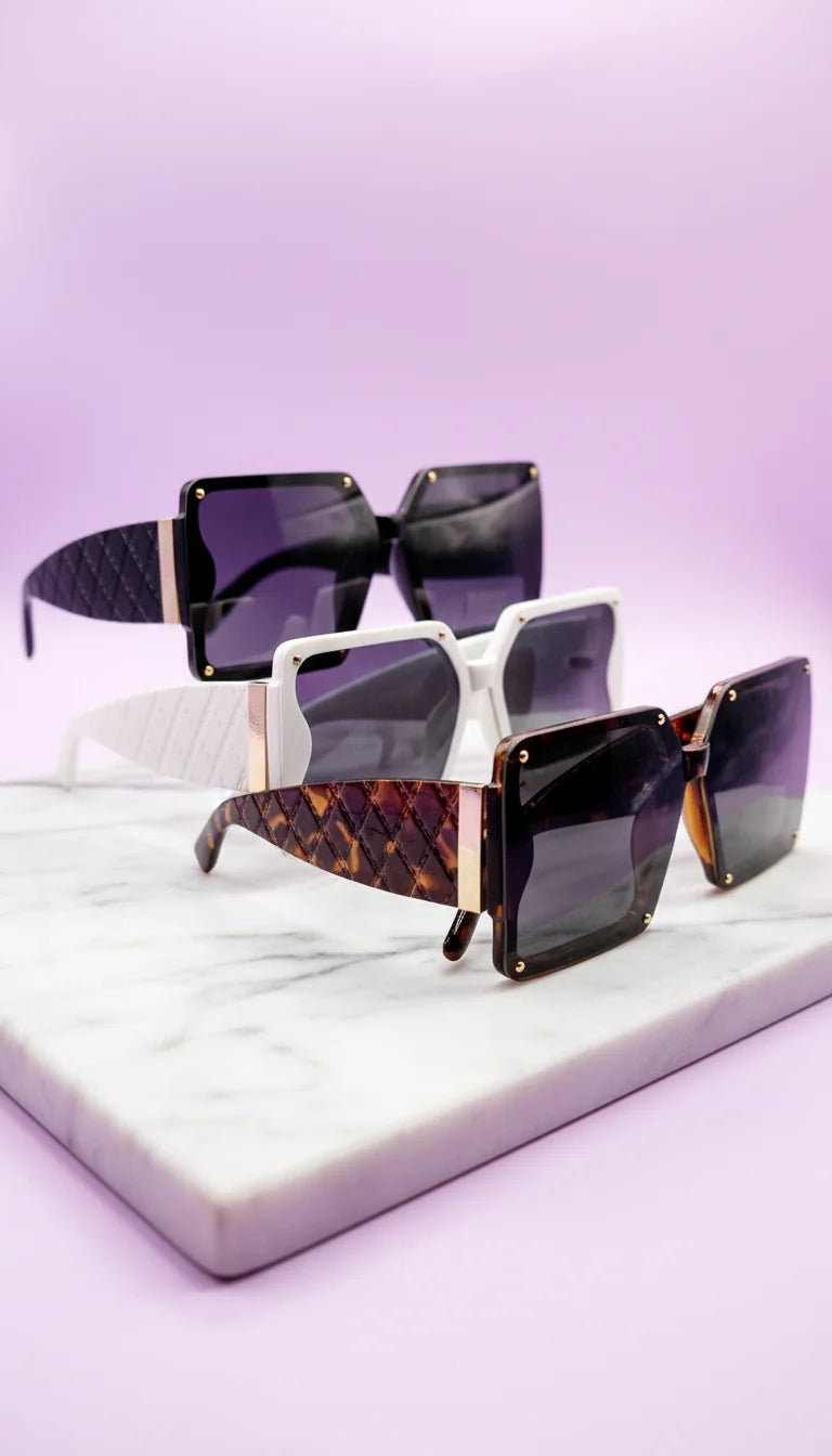 Quilted Square Frame Sunglasses Box of 20