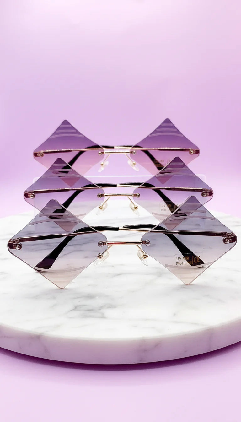 Diamond Shape Rimless Sunglasses Box of 20