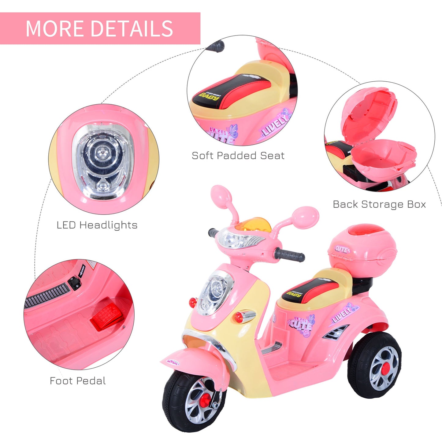 Plastic Music Playing Electric Ride-On Motorbike w/ Lights Pink