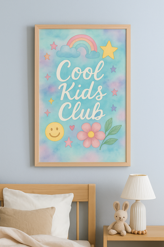 Cool Kids Club Wall Art – Pastel Rainbow & Smiley Poster for Kids’ Rooms