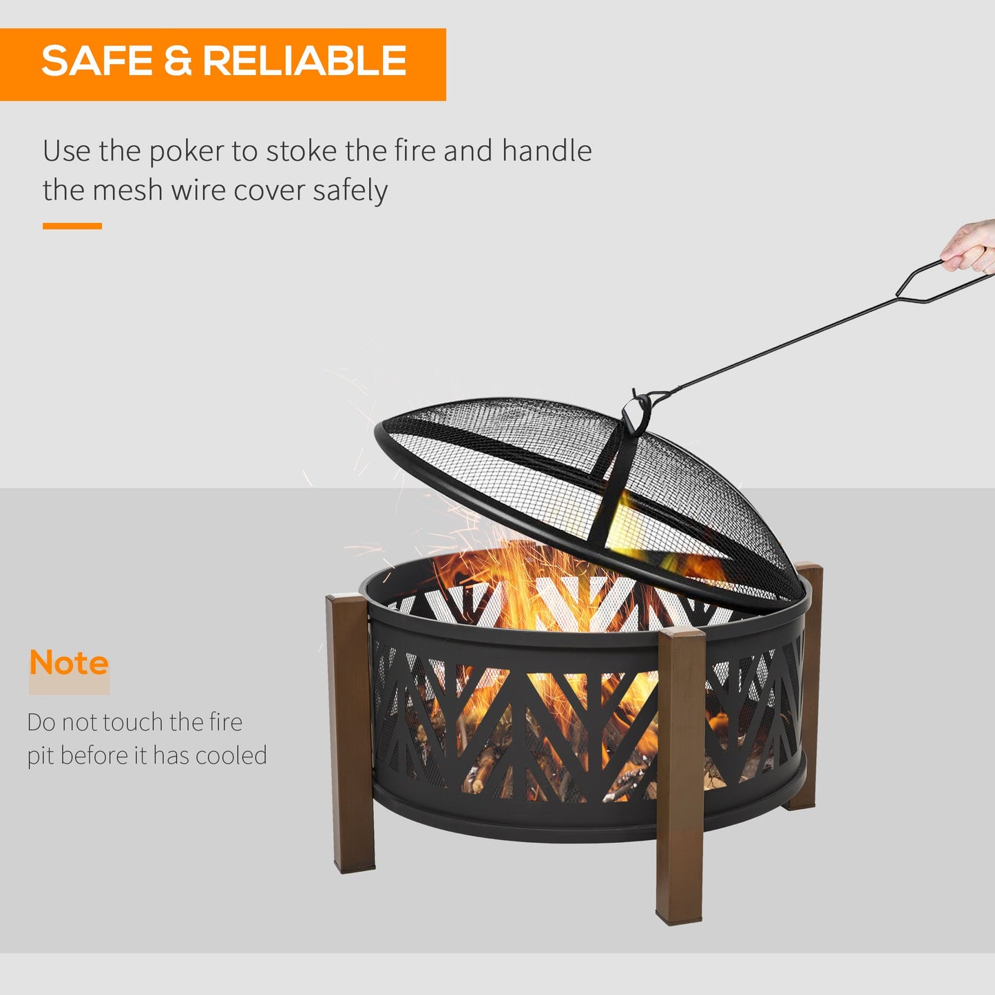 Outdoor Fire Pit with Grill Cooking Grate Screen Cover Fire Poker Bonfire Patio