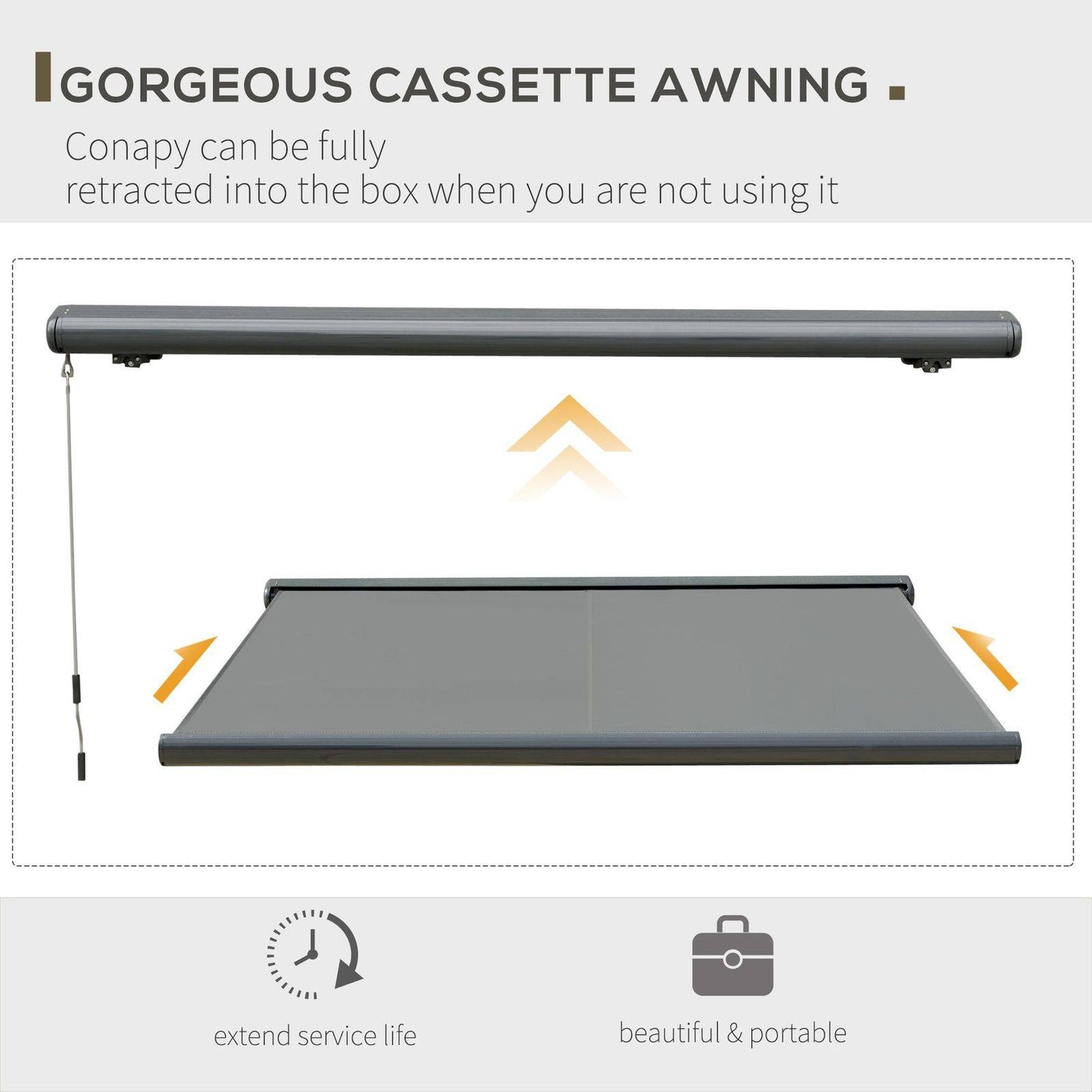 Cassette Electric Manual Awning Door Window Retractable Canopy w/ R/C & LED 350W x 0-300D cm