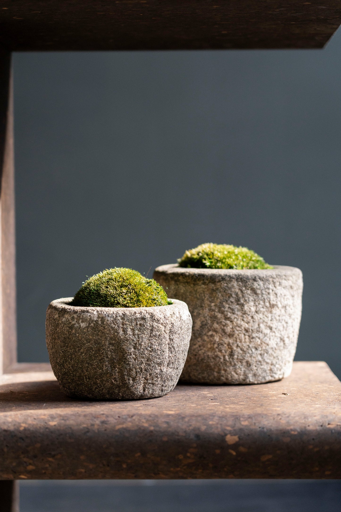 Antique Stone Mortar with Moss