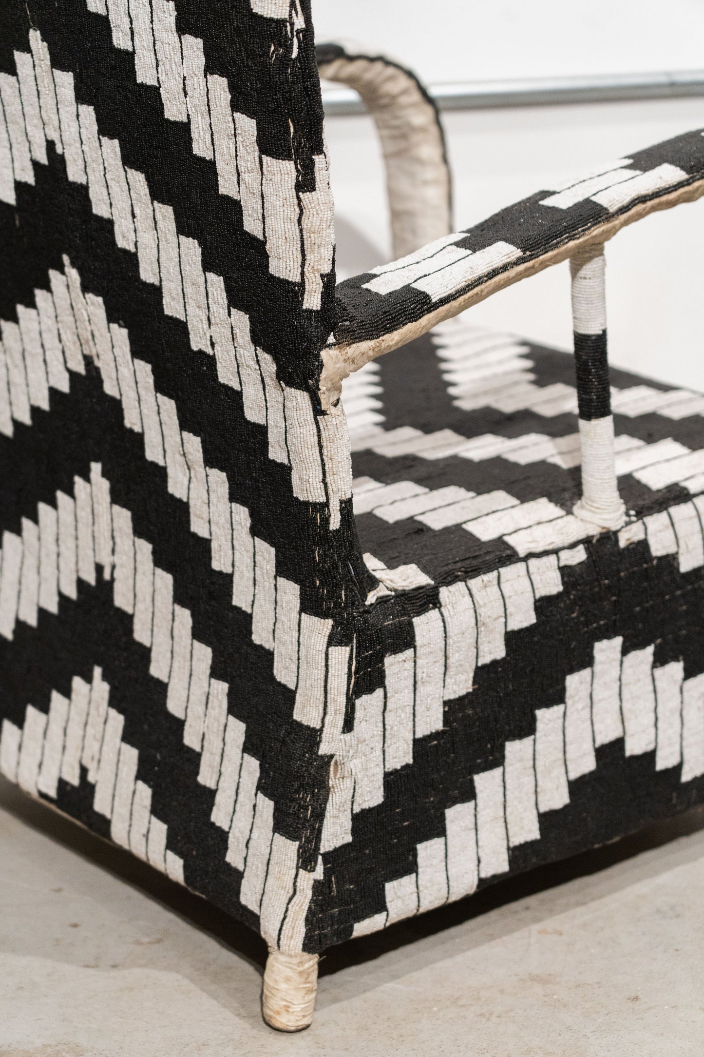 Yoruba Royal Beaded Chair Geometric Black and White