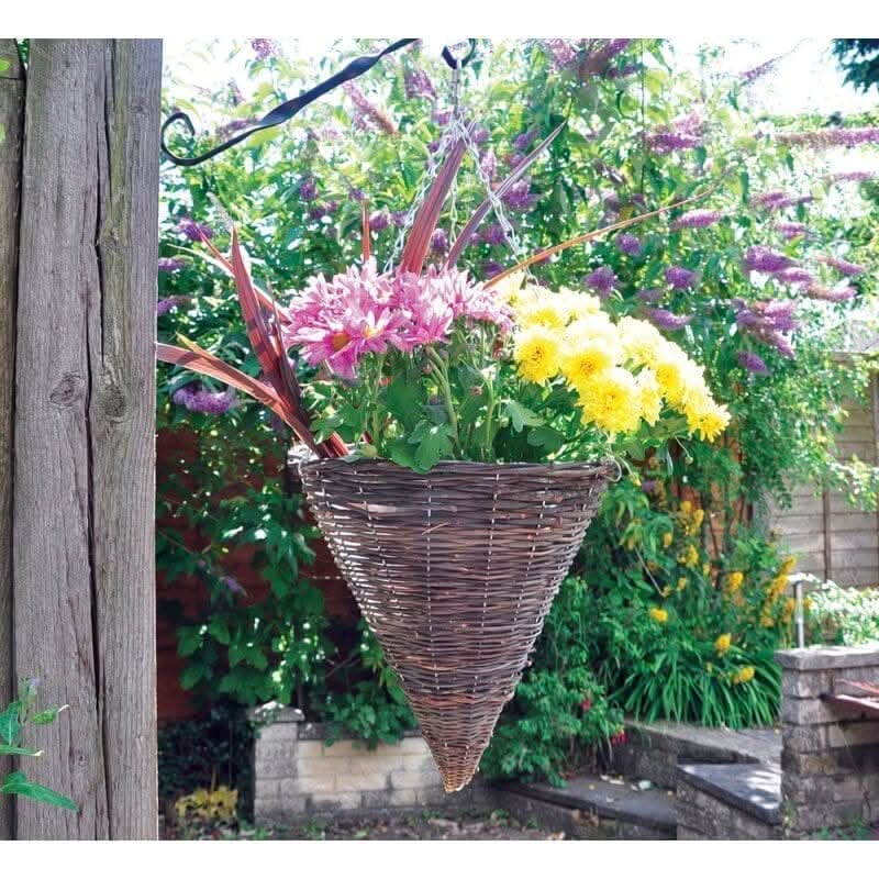 2x Dark Rattan Cone Hanging Basket (12" / 30cm)