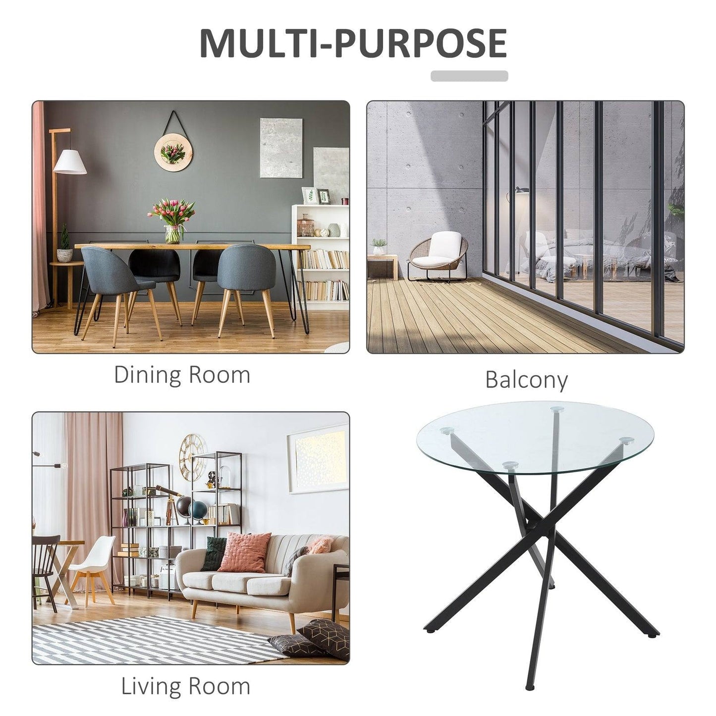 Side Table with Clear Tempered Glass Top