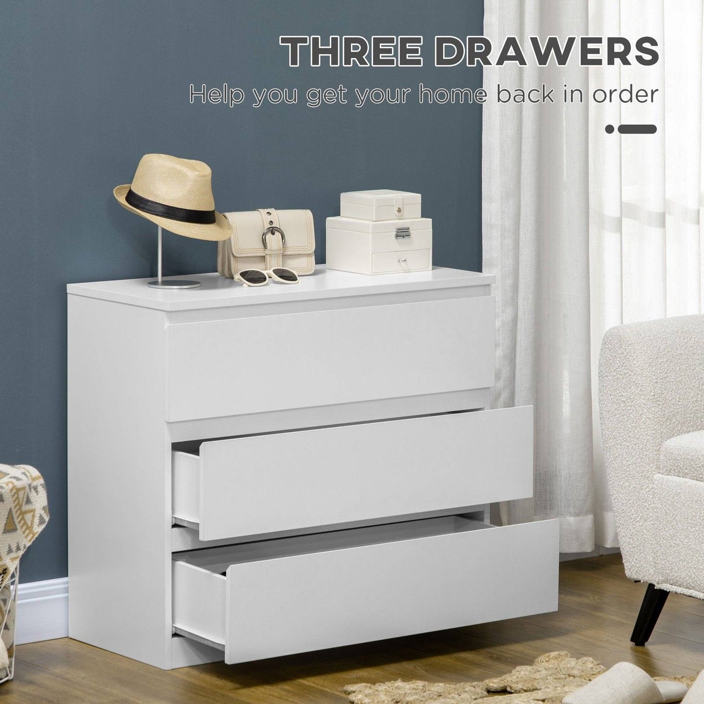 Chest Of Drawers 3-Drawer Storage Organiser Unit For Bedroom Living Room White
