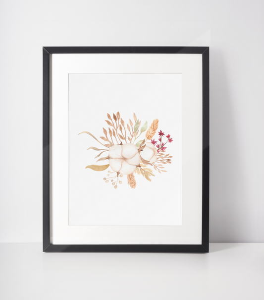 Dried Floral Cotton Bouquet Autumn Seasonal Wall Home Decor Print