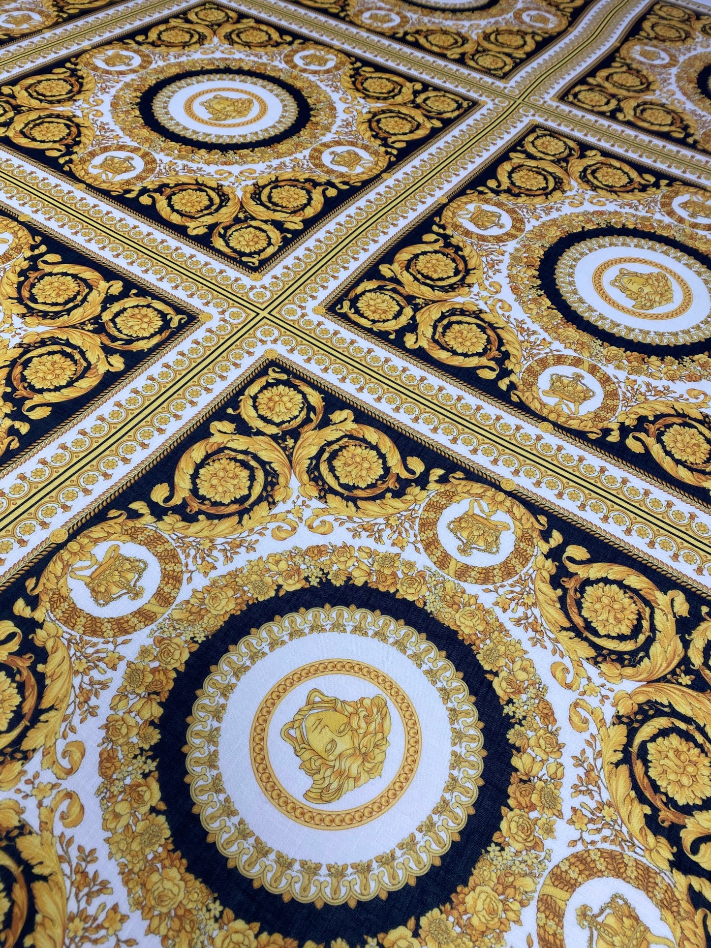 Luxurious Baroque Medusa Pattern Fabric in Black and Gold