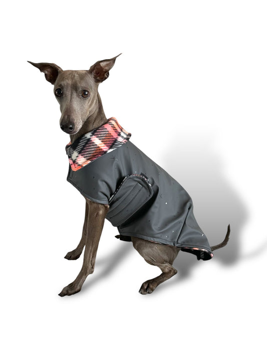 Rain Mac - Black Starfish & Pink Plaid Fleece Lining