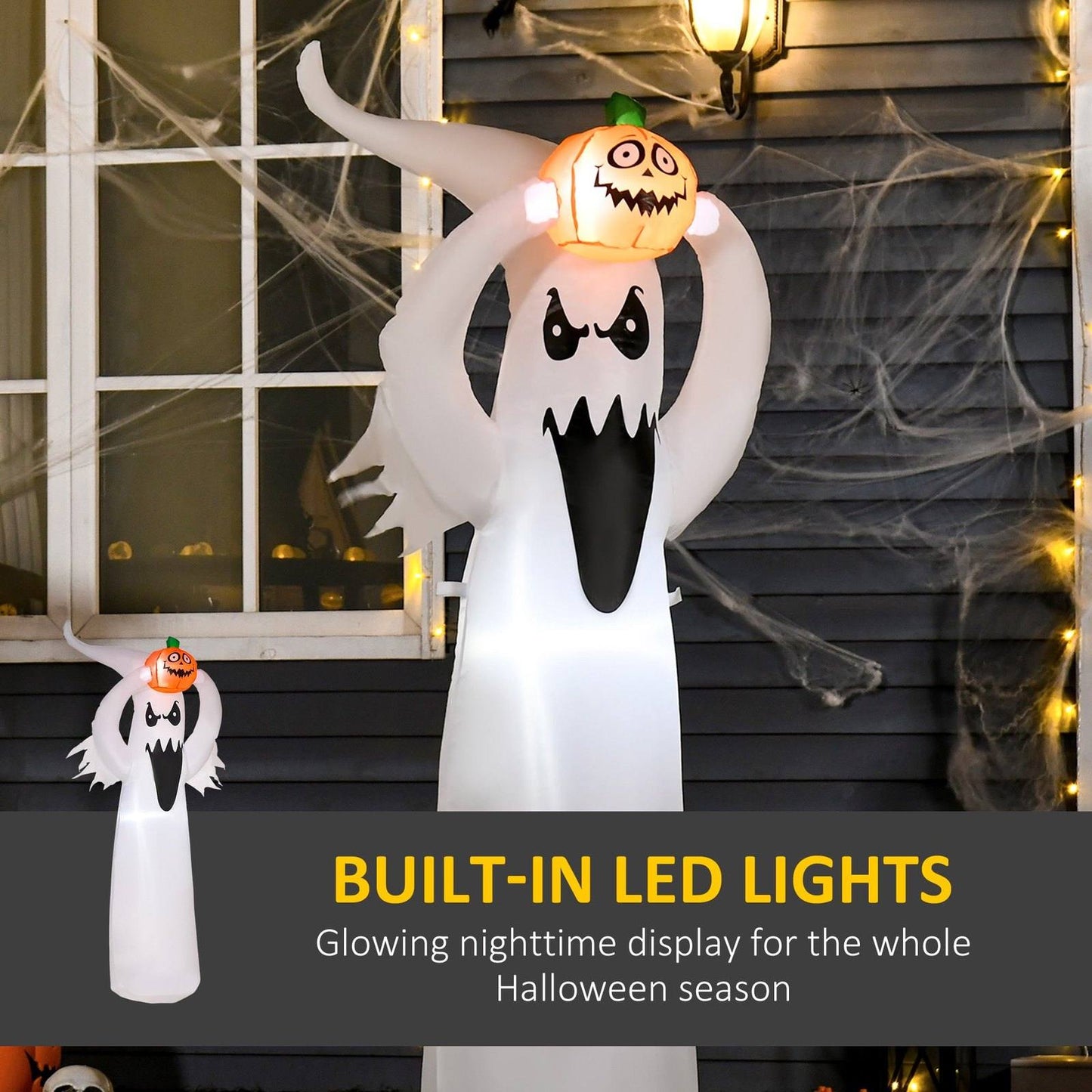 Inflatable Halloween Floating Ghost Pumpkin Outdoor Decoration w/ LED Lights 6FT