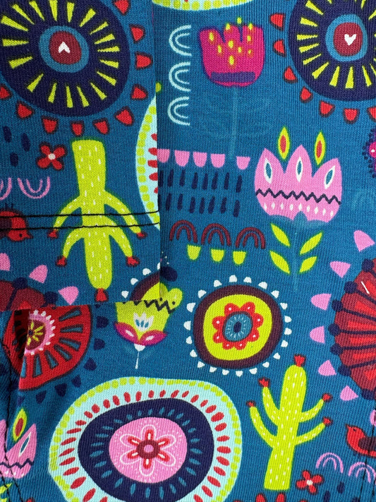 Jersey T-Shirt- Blue Cactus Folk Pattern