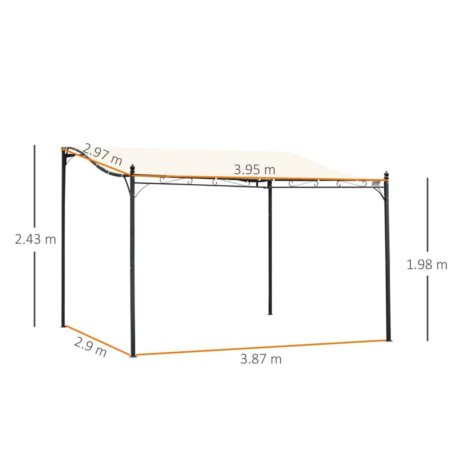 4 x 3 Meters Canopy Metal Wall Gazebo Awning Garden Marquee Shelter Door Porch - Cream