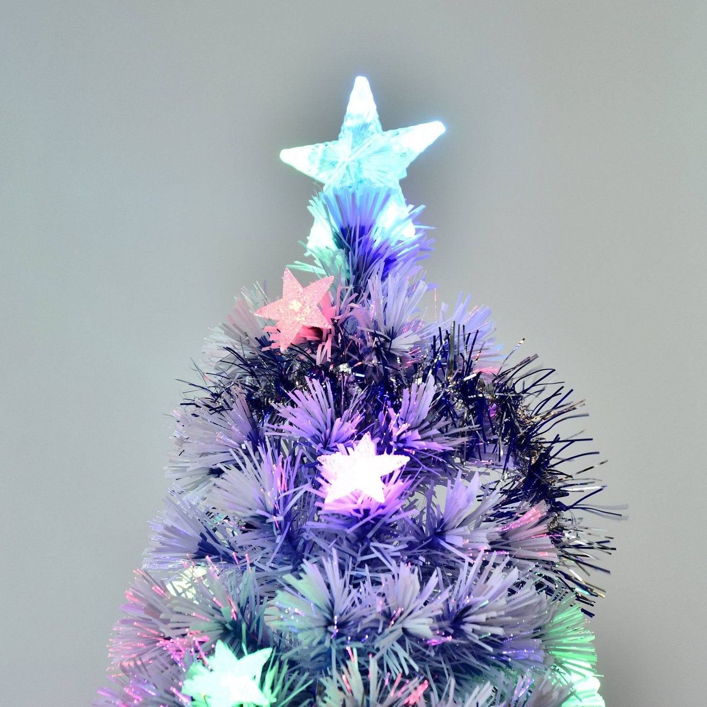 Homcom 6ft Artificial Fibre Optic Christmas Tree w/ 26 LED Lights Pre-Lit White Blue