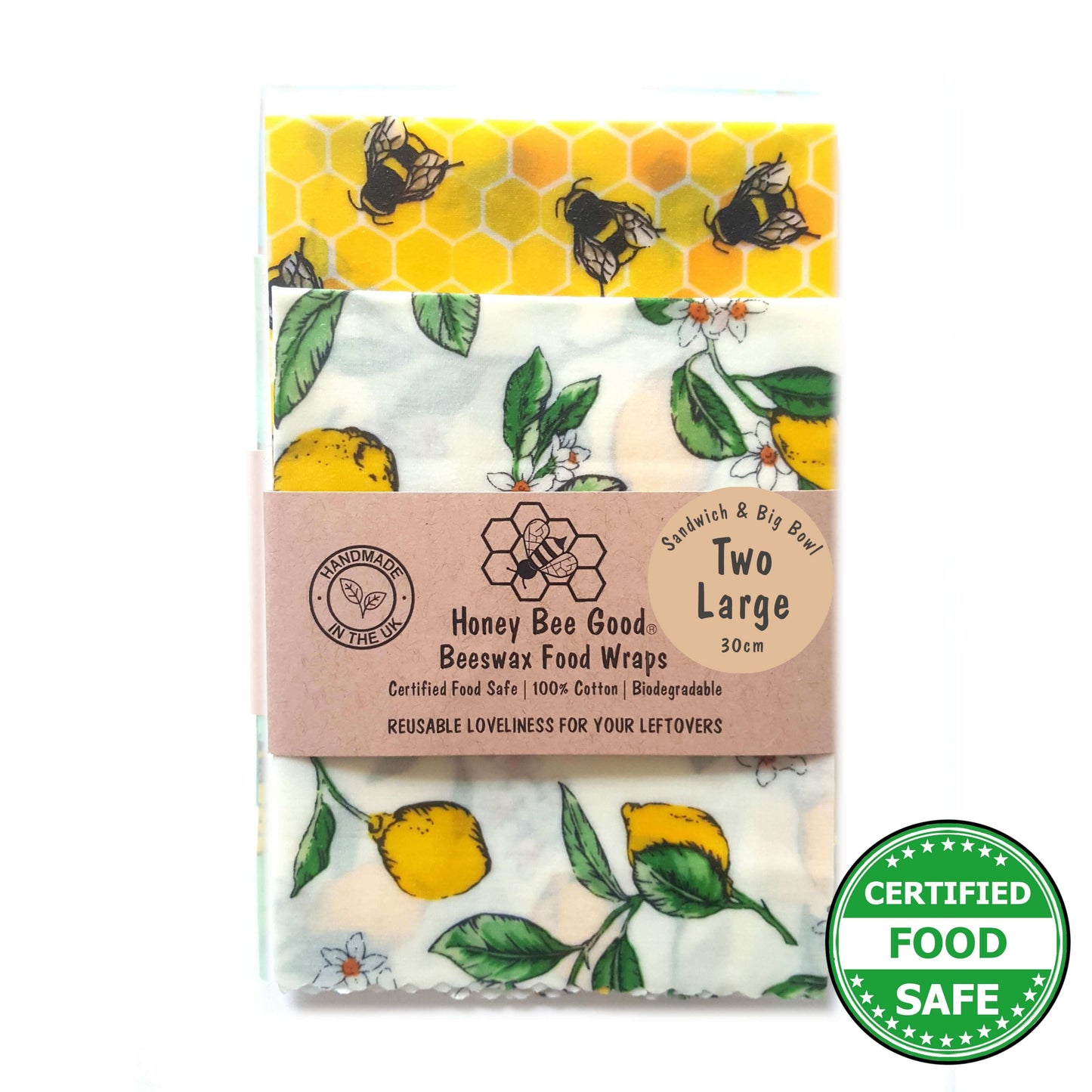 *Set of 2 Large Handmade Beeswax Wraps | Lemony Bees