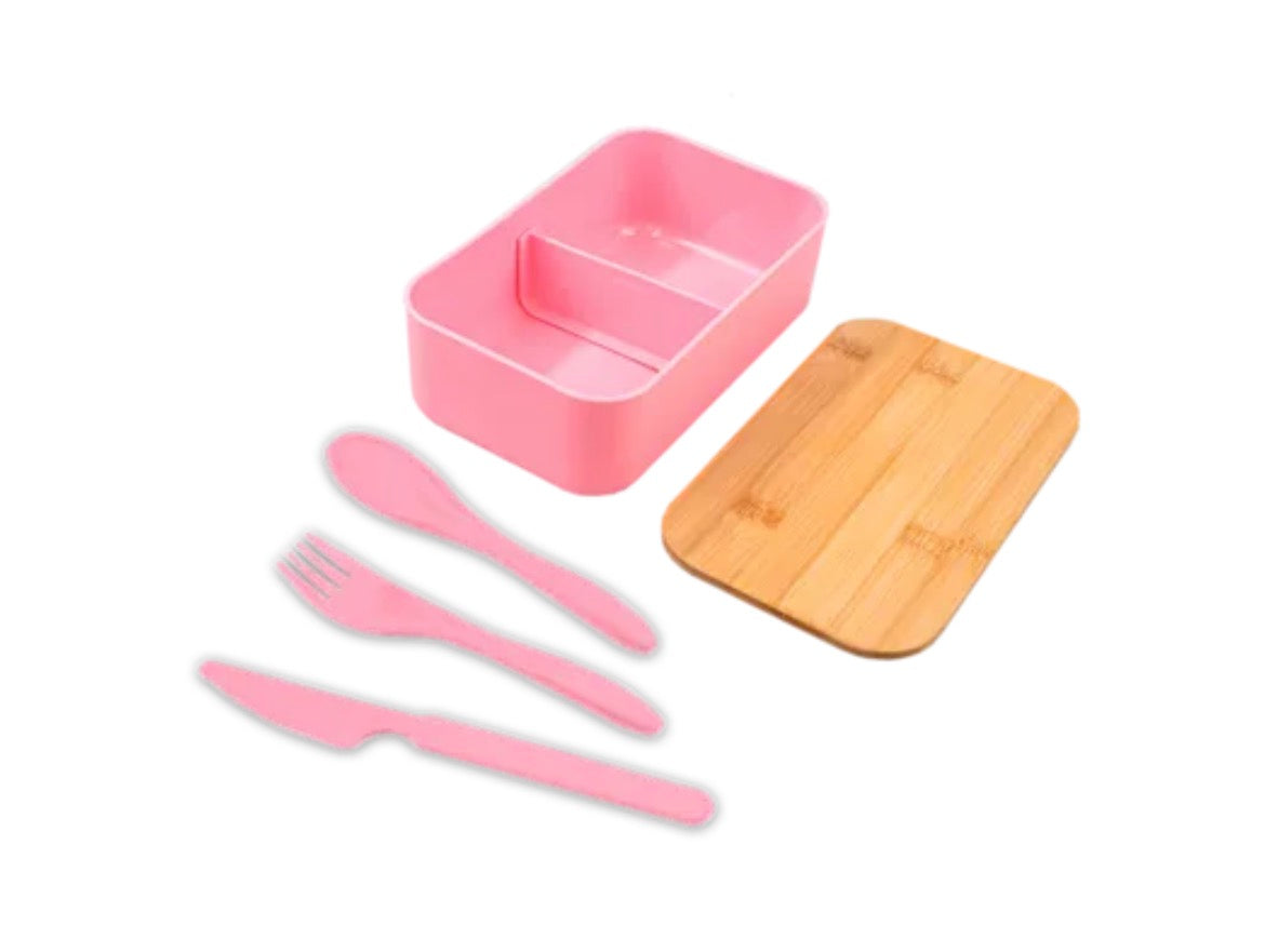 Lunch box with bamboo lid & cutlery set