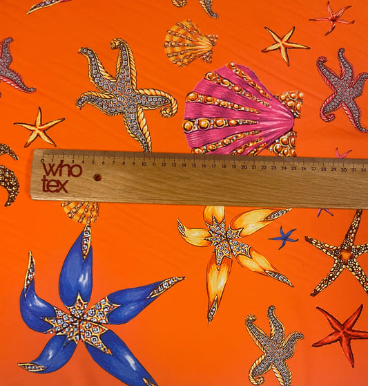 Tropical Starfish & Seashell Crepe Fabric by the Metre