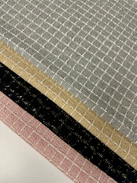 Black Wool Tweed Fabric – Glitter Checked Suiting Material