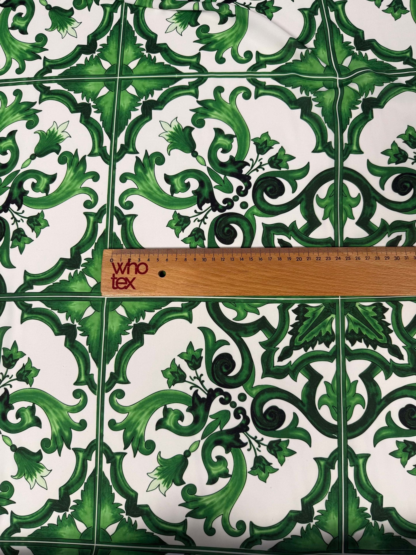 Green Baroque Tile Pattern Fabric – Fabric by Metre, Multiple Options for Sewing & Dressmaking